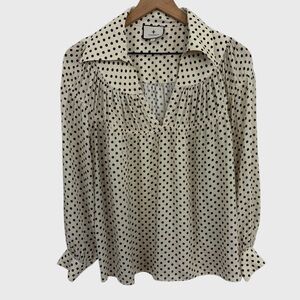 Tuckernuck Cream Black Polka Dot V Neck Blouse Size Small